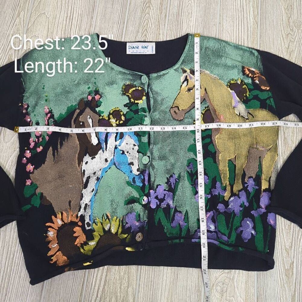 Diane Wat Design Womens S/M Grannycore Handpainted Sweater Horse Theme Buttons - Picture 8 of 8